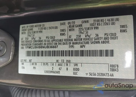 2022 Ford Escape Sel from USA, damaged, VIN 1FMCU9H98NUB36607